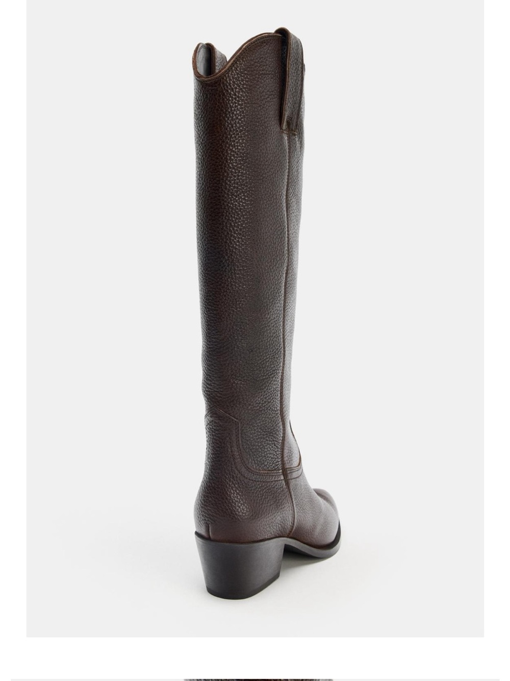 Zara Dark Brown Leather Knee-High Western-Style Boots - Picture 2 of 6